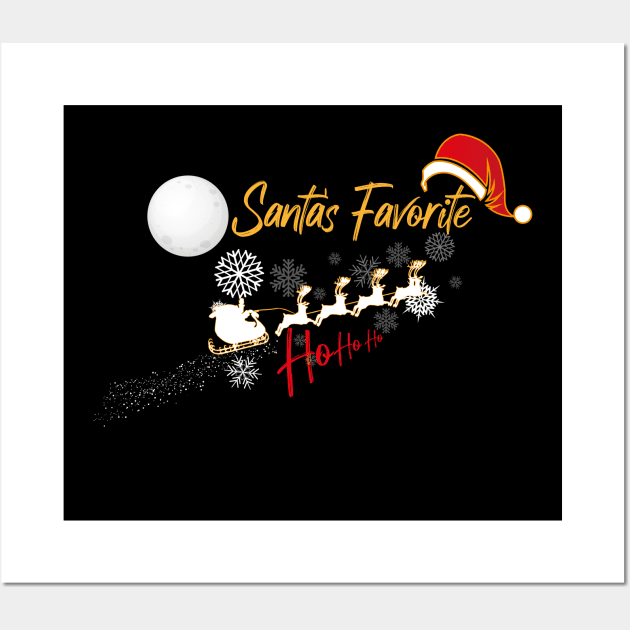 Santa's Favorite HoHoHo - Funny Christmas Saying with Snowflakes, Santa and Dears Wall Art by MerchSpot